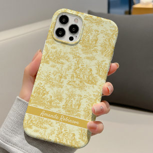 Vintage gele toile de jouy bedrukt iPhone 16 hoesje