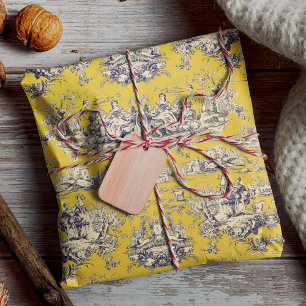 Vintage Gele Toile de Jouy Bloemen Cadeaupapier