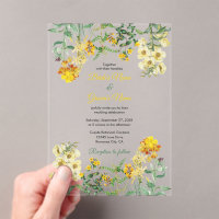 Vintage gele Waterverf Floral Botanical Wedding