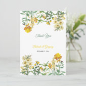 Vintage gele Waterverf Floral Botanical Wedding Bedankkaart (Staand voorkant)