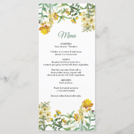 Vintage gele Waterverf Floral Botanical Wedding Menu