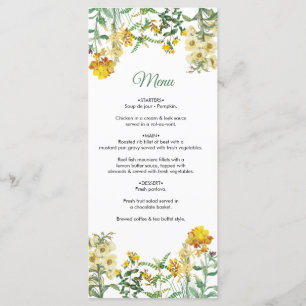 Vintage gele Waterverf Floral Botanical Wedding Menu