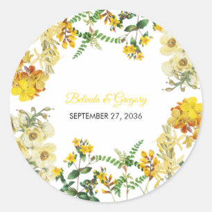 Vintage gele Waterverf Floral Botanical Wedding Ronde Sticker