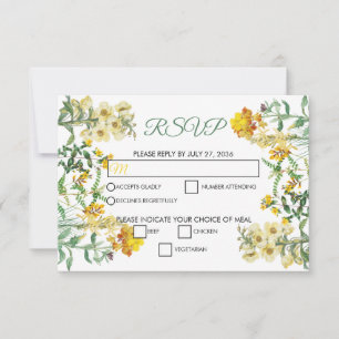 Vintage gele Waterverf Floral Botanical Wedding RSVP Kaartje