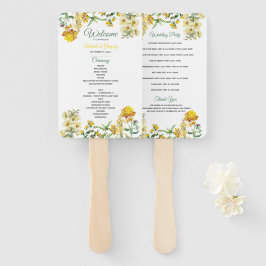 Vintage Gele Waterverf Floral Wedding Programme Handwaaier