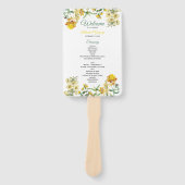 Vintage Gele Waterverf Floral Wedding Programme Handwaaier (Voorkant)