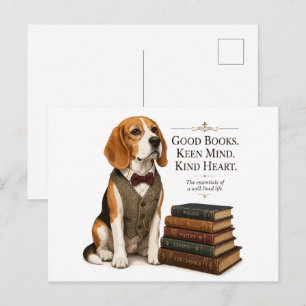 Vintage Geleerde Beagle Bibliothecaris Kunst Briefkaart