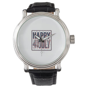 Vintage Gelukkig 4 juli Patriottisch Shirt Ontwerp Horloge