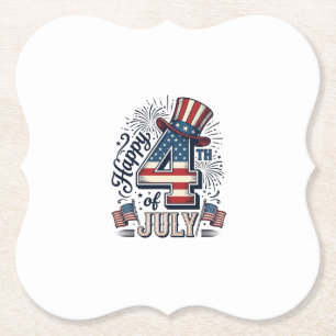 Vintage Gelukkig 4 juli Patriottische Hoed Vector  Kartonnen Onderzetters