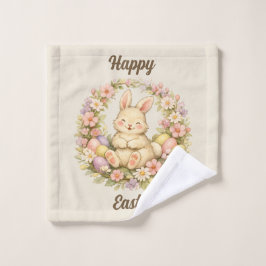 Vintage Gelukkig Pasen Konijn Bloemenkrans Bad Handdoek