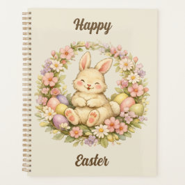Vintage Gelukkig Pasen Konijn Bloemenkrans Planner