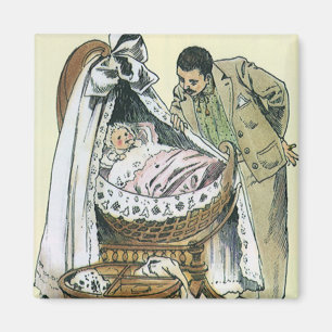 Vintage Gelukkig Vaderdag, Victoriaanse babywieg Magneet