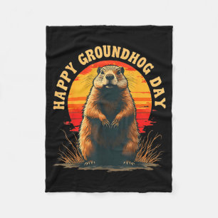Vintage Gelukkige Groundhog Day 2025 Grappige Wood Fleece Deken