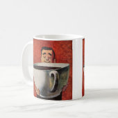 Vintage Gelukkige Man Drinkt Reusachtige Kop Koffi (Voorkant links)