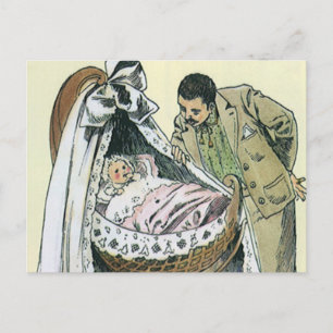Vintage Gelukkige Vaderdag, Victoriaanse babywieg Briefkaart