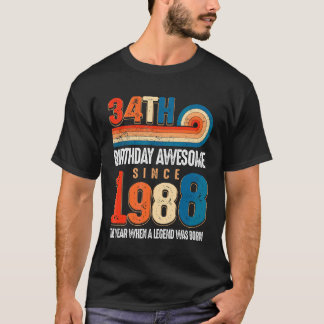 Vintage gemaakt in 1988 34e verjaardag De legende T-shirt