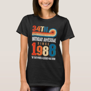 Vintage gemaakt in 1988 34e verjaardag De legende T-shirt