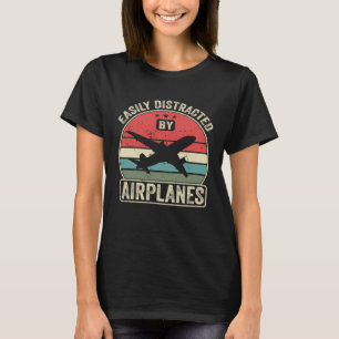 Vintage gemakkelijk afgeleid door vliegtuigen Retr T-shirt