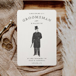 Vintage Gent | Groomsman-verzoekkaart Kaart<br><div class="desc">Vraag vrienden en familieleden om bij je te staan als groomsmannen met deze stijlkaart met een afbeelding van een heer in een bovenste hoed, jas en stok. Op de kaart staat: "Je dienst als huisvrouw wordt aangevraagd op het huwelijk van [naam] en [naam]." Pas je aan met je namen en...</div>