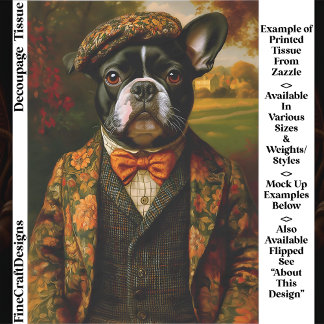  Vintage Gentleman Frenchie Dog Art EW6R Decoupage Tissuepapier