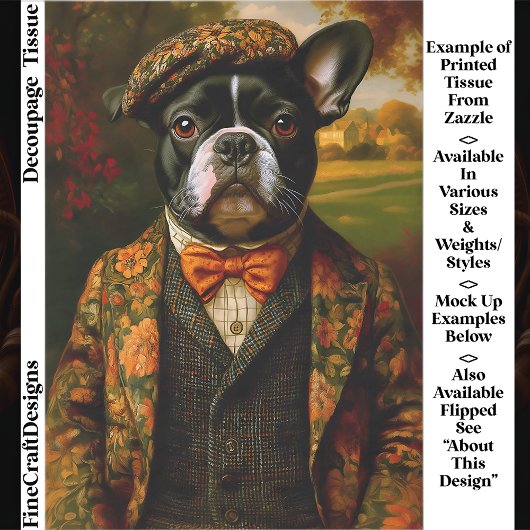 Vintage Gentleman Frenchie Dog Art EW6R Decoupage Tissuepapier