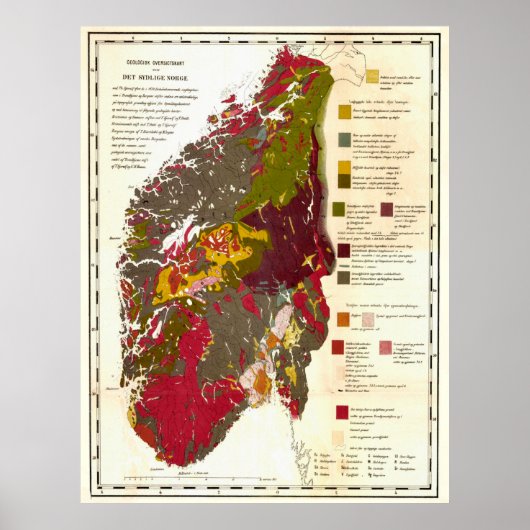 Vintage Geological Map of Norway (1871) Poster (Voorkant)