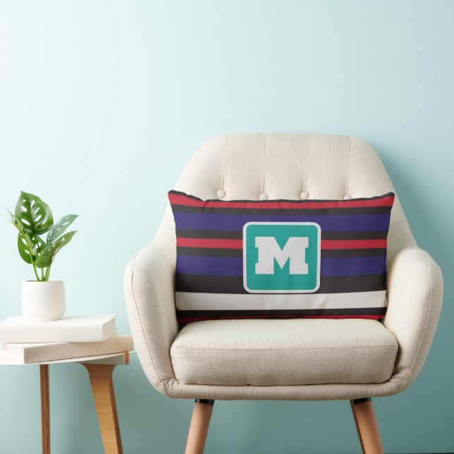 Vintage geometric jacquard Striped Modern monogram Kussen (Stoel)