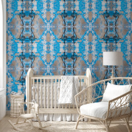 Vintage geometrisch blauw en grijs L-formaat patro Behang