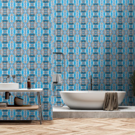 Vintage geometrisch blauw en grijs M-formaat patro Behang
