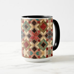 vintage geometrisch quiltblok kunstpatroon mok