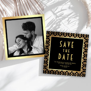 Vintage geometrische Art Deco stijl foto bruiloft Save The Date
