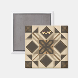 vintage geometrische quiltblok kunst met monogram magneet