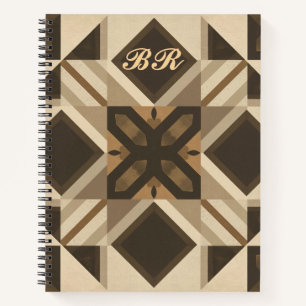 vintage geometrische quiltblok kunst met monogram notitieboek