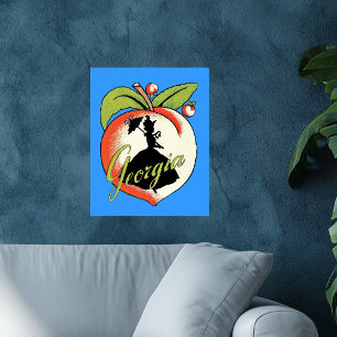 Vintage Georgia Peach Silhouette Southern Bell Poster