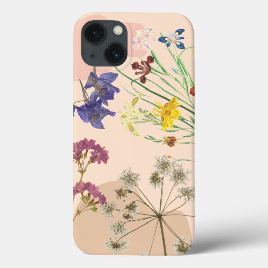 'Vintage Geperste Wilde Bloem Boho' iPhone 13 Hoes (Achterkant)