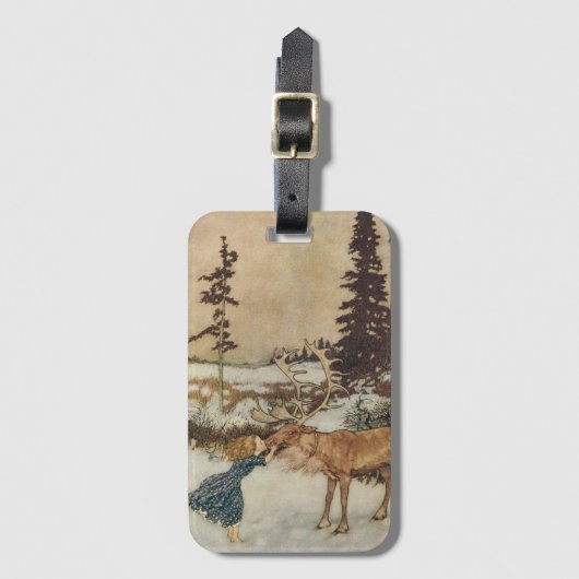 Vintage Gerda en rendiervis van Edmund Dulac Bagagelabel (Voorkant (verticaal))
