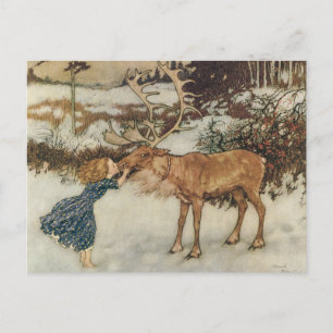 Vintage Gerda en rendiervis van Edmund Dulac Briefkaart