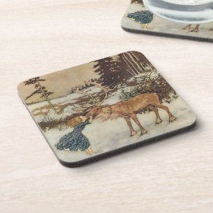 Vintage Gerda en rendiervis van Edmund Dulac Drankjes Onderzetter