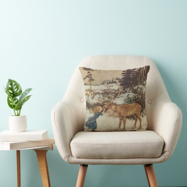 Vintage Gerda en rendiervis van Edmund Dulac Kussen (Stoel)