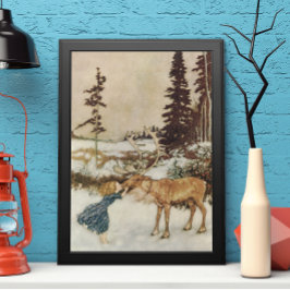 Vintage Gerda en rendiervis van Edmund Dulac Poster