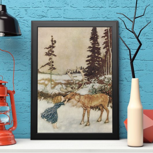 Vintage Gerda en rendiervis van Edmund Dulac Poster