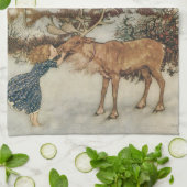 Vintage Gerda en rendiervis van Edmund Dulac Theedoek (Gevouwen)