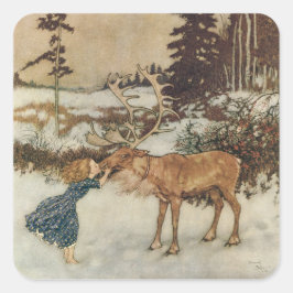 Vintage Gerda en rendiervis van Edmund Dulac Vierkante Sticker