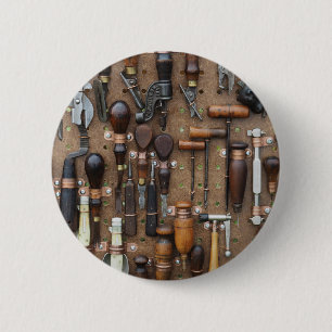Vintage Gereedschap voor houtbewerking en lederwar Ronde Button 5,7 Cm