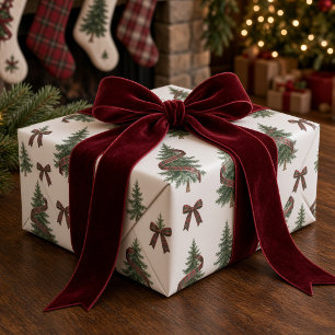 Vintage geruite lint kerstboom bordeauxrood lint cadeaupapier