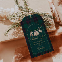Vintage geruite teddybeer cadeautags voor babyshow