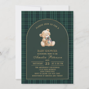 Vintage geruite teddybeer Polo Luxe baby shower I Kaart