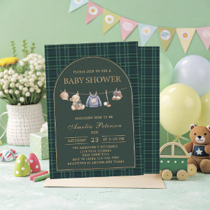 Vintage geruite teddybeer Polo Luxe baby shower Kaart