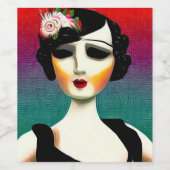 Vintage geschilderde Flapper-vrouw Wijn Etiket (Enkel label)