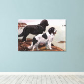 Vintage geschilderde Newfoundlands Wrapped Canvas Afdruk (Insitu (Houten vloer))